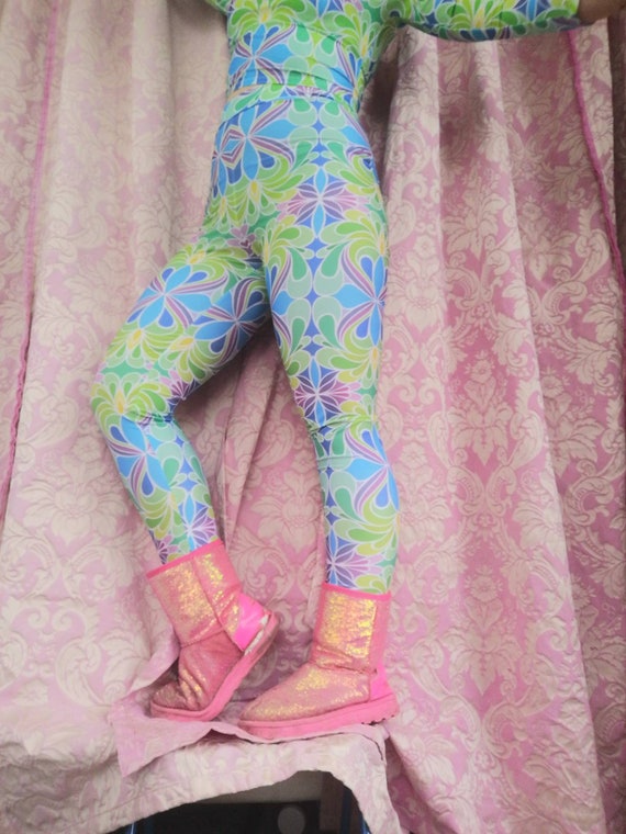 High waisted leggings, eco recycled lycra, pastel print festival boho hippie yoga