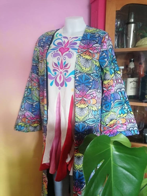 Organic cotton Lumi rainbow robe kimono duster. Festival, circus, psychedelic hippie boho rave