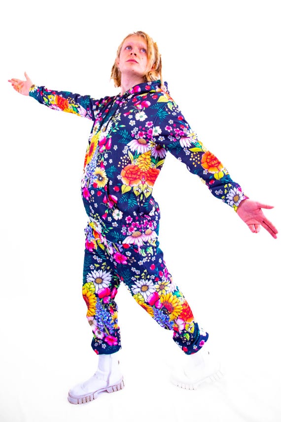 Floral flower Tracksuit Bottoms: Black Botanical Print, Festival Pants