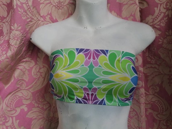 Boob tube bandeau top - eco recycled lycra- Rainbow Aurora print festival boho hippie yoga