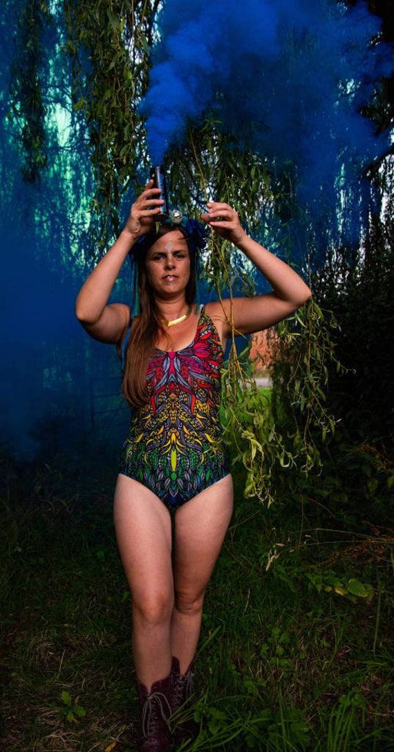 eco recycled lycra pastel rainbow festival boho hippie yoga rave Swimming costume leotard