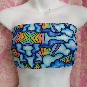 Boob tube bandeau top - eco recycled spandex- Rainbow Daydreams print festival boho hippie yoga