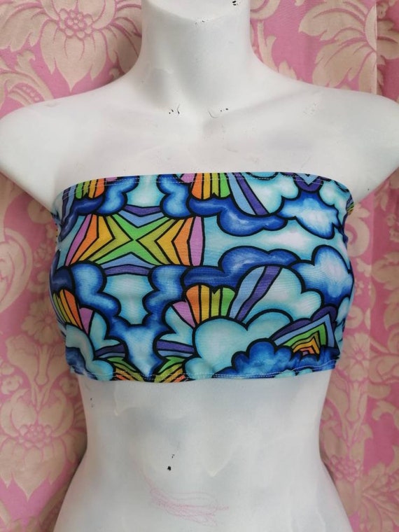 Boob tube bandeau top - eco recycled lycra- Rainbow Daydreams print festival boho hippie yoga