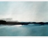 Pintura original. Acrílico sobre papel. Arte contemporáneo moderno. Abstracta. Paisaje. Azul, tonos de azul, blanco, negro.