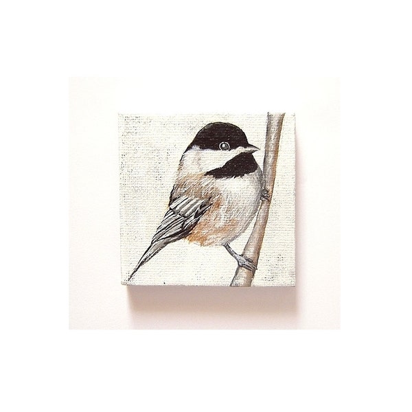 Original painting. Acrylic on canvas. Bird painting. Woodland. Mini Canvas Art. Small Bird Painting.