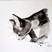 Original-Gemälde.  Aquarell auf Papier.  Katze-Malerei. Schwarz und weiß.