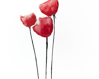 Original Painting. 9.5In x 13In. Watercolour on paper. Poppy in watercolour. Modern watercolour paintings.  Modern house.