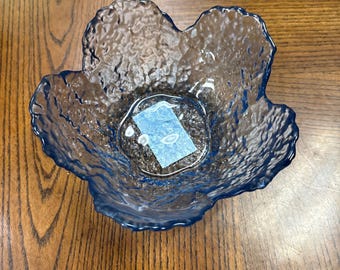 GLASSWARE- Blue (2) pink (1) Glass Flower Shaped Textured Bowl Decorative Tableware