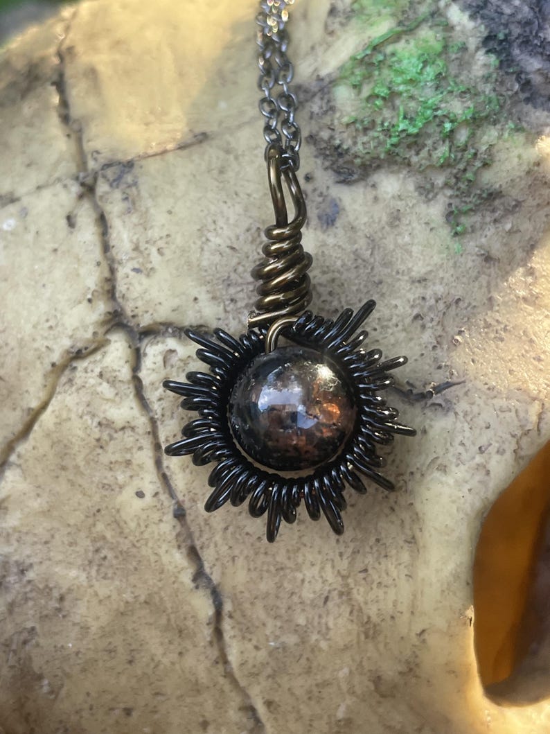 2" Wire Wrapped Dark Black Tourmaline Sun Pendant - Etsy