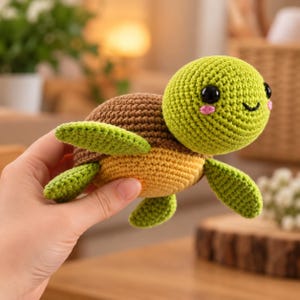 Crochet Turtle Pattern Amigurumi PDF Download Stuffed Baby Animal Plushie Easy Beginner Friendly