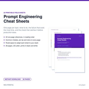Prompt Engineering Cheat Sheets | 22 Printable LLM Reference Pages for Developers | ChatGPT Claude API Guide | PDF