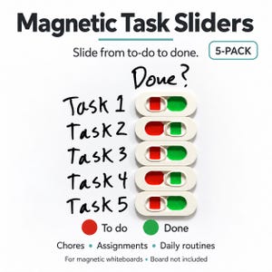 Magnetic Task Sliders, Red & Green Whiteboard Checklist Indicators, 5-Pack