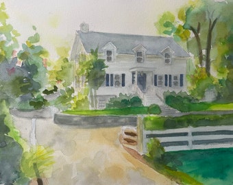 Custom Painting Watercolor House Portrait original art