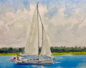 Custom Watercolor Boat Painting, Boat Portrait from Photo, Yacht Sailboat Fishing Vessel Hand Painted Personalized Boating Gift