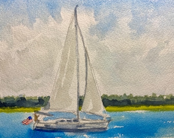 Custom Watercolor Boat Painting, Boat Portrait from Photo, Yacht Sailboat Fishing Vessel Hand Painted Personalized Boating Gift