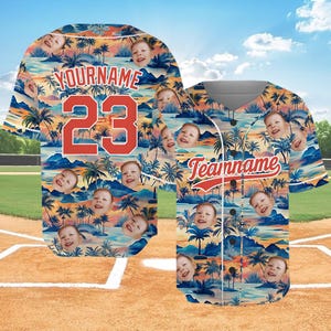 Custom Hawaiian Baseball Jersey, Personalized Baseball Jersey With Face Teamname Name Number for Men Women Kids Pet, Jersey Vacation & Gifts