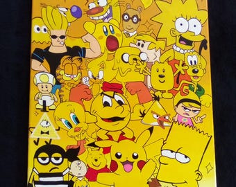 Nostalgic Cartoon Wall Art, Retro Pop Art, Hand Painted Artwork, 90s Inspired Decor