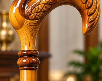 Elegant Swan Handle Wooden Walking Cane, White Carved Bird Walking Stick, Decorative Wooden Cane for Men, Unique Gift for Him
