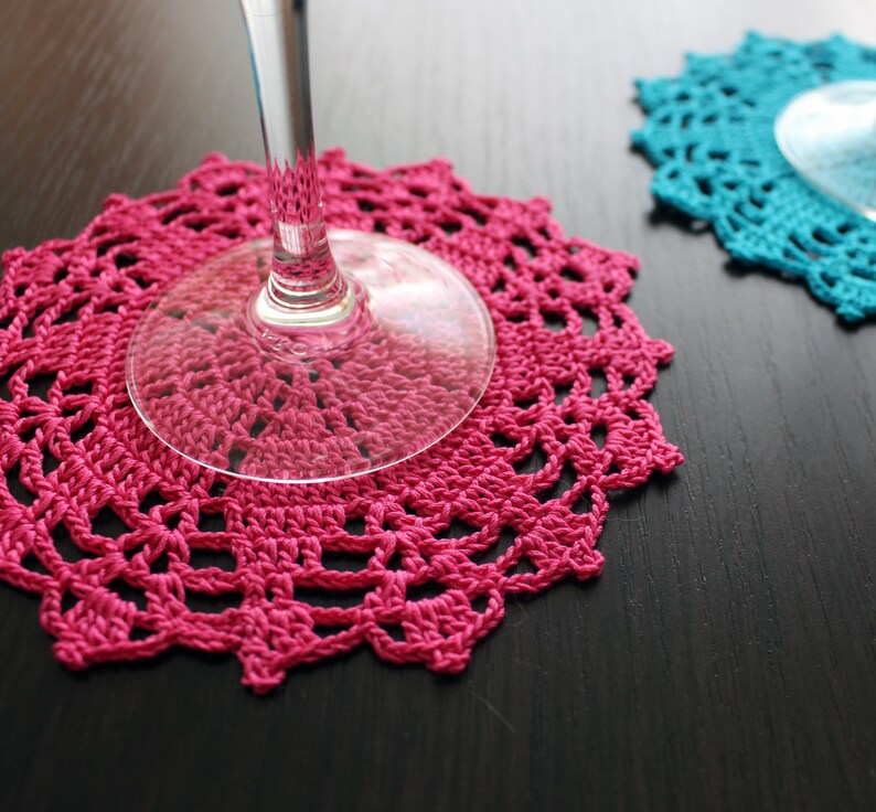 Crochet Coasters Small Round Doilies Placemats Hot Pink Etsy