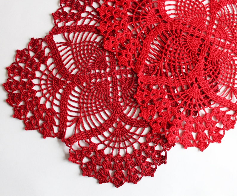 Crochet square pineapple doily red placemat Valentine table Etsy