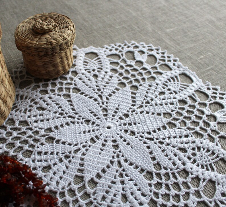 White Cotton Lace Doily Crochet Table Placemat Centerpiece Etsy