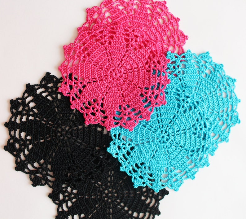 Crochet Coasters Small Round Doilies Placemats Hot Pink Etsy