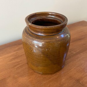 19th Century Albany Slip Stoneware Jar, Amber Ovoid Crock, Primitive Kitchen Utensil Holder
