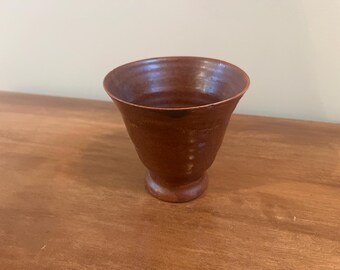Nell Cole Graves Seagrove NC Pottery Vase, Signed Terra-Cotta Glaze, Footed Cup (4.5" H)