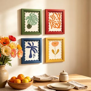Kleurrijke golvende fotolijsten, houten fotolijst met geschulpte rand, fotolijst in cottagecore-stijl voor aan de muur, 4x6 en 5x7 inch, cadeau voor een housewarming, uniek cadeau voor aan de muur
