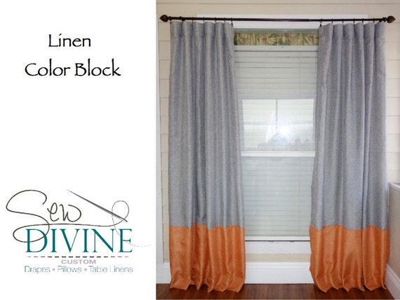 Linen Color Block Curtain Panels Horizontal Stripe Curtains Etsy