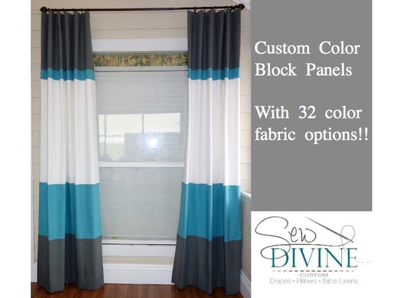 Color Block Curtain Panels Horizontal Stripe Curtain Two Etsy