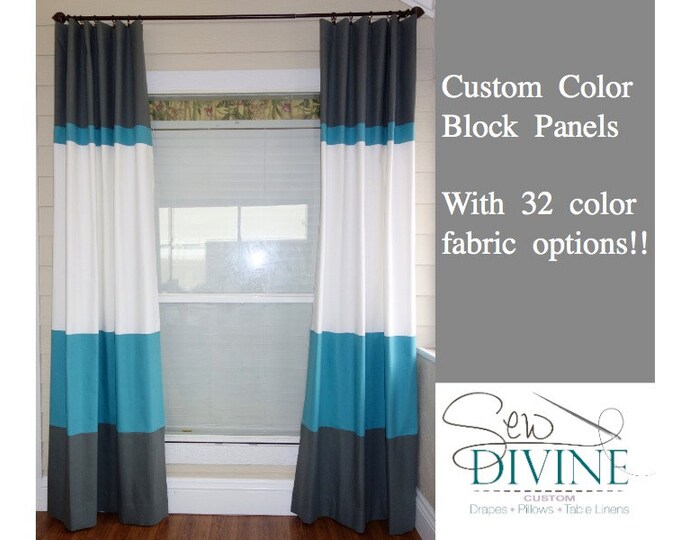 Color block Curtain Panels Horizontal Stripe Curtain two Etsy