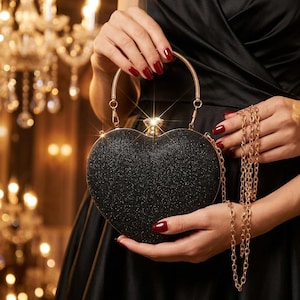 Heart-Shaped Glitter Clutch | Sparkly Evening Bag, Crossbody Mini Purse