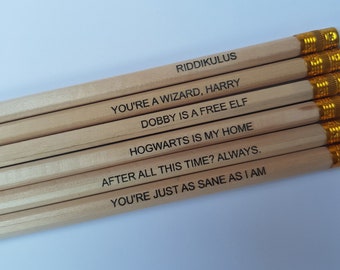 Set of 6 Harry Potter Pencils - Imprinted, Engraved, MUST HAVE Gift For Any Fan