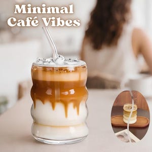 Wave Glass Cup med sugrör – Återanvändbart iskaffe- och smoothieglas, miljövänlig present