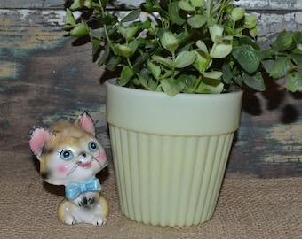 Yellow Ribbed Pot Planter Pastel Planter Vintage