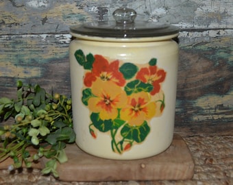 Vintage Glass Flower Canister Glass Storage Container