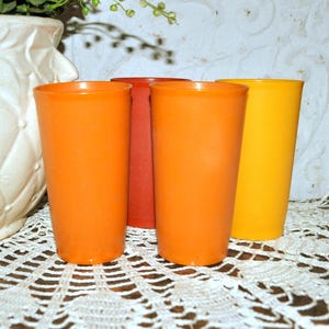 Conjunto de 4 copos de vidro laranja Tupperware Autumn Harvest