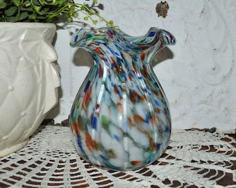 Murano Style Confetti Vase Art Glass Mid Century Modern