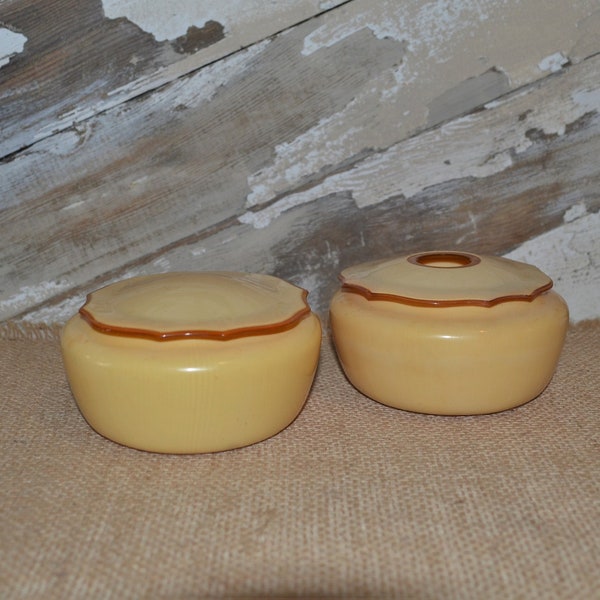 Celluloid Vanity Set of 2 Powder Box Hair Receiver Vintage Vanity Bathroom Decor