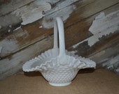 Fenton Milk Glass Hobnail Basket LARGE Glass Basket Vintage Spring Wedding Decor