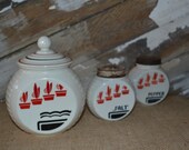 Fire King Vitrock Potted Plant Range Set Grease Jar Salt Pepper Set Milk Glass