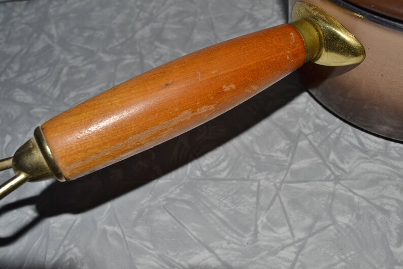 Brown Enamel Sauce Pan Wood Handle Enamel Pan Vintage Etsy