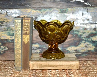 LE Smith Moon & Stars Amber Compote Vintage Amber Glass