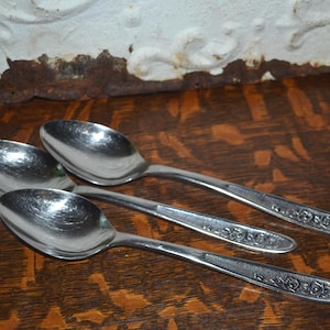 Ekco Eterna Country Garden  Rose Serving Spoon Set of 3 Vintage Silverware Replacement