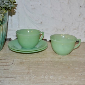 Fire King Jadeite Jane Ray Cup Saucer Set of 2 Mint Green