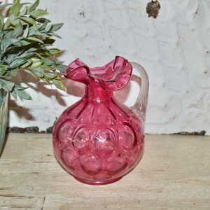 Fenton Cranberry Coin Dot Ruffled Pitcher
