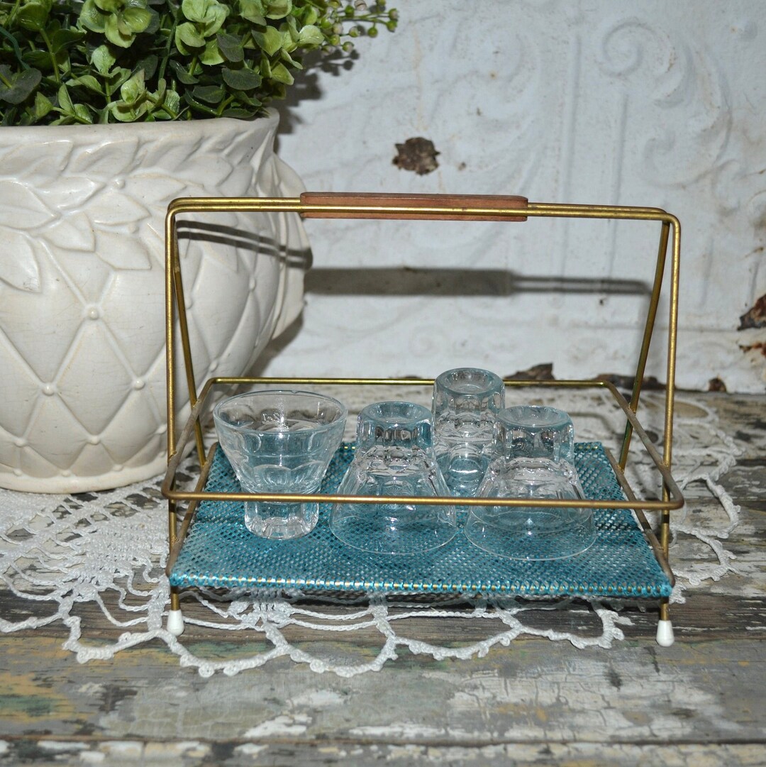 Mid Century Glass Caddy Tumbler Carrier Mid Century Glass Etsy