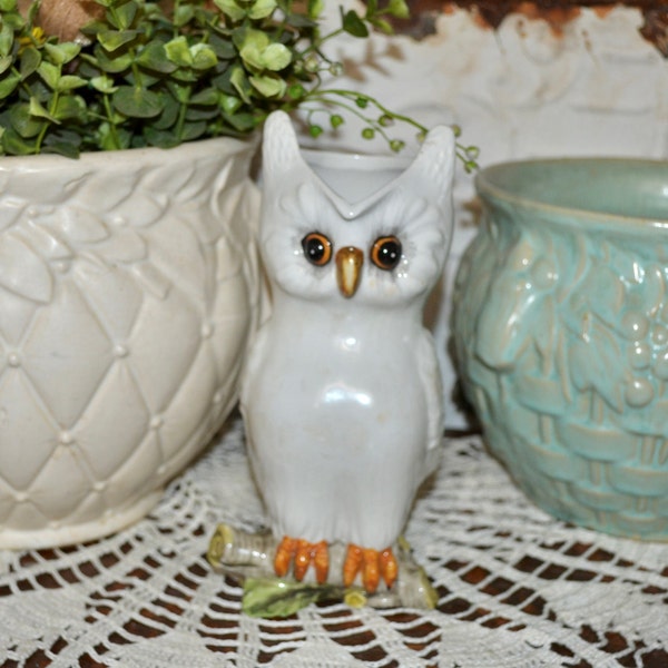 Vintage Owl Pitcher White Ceramic Owl Vase