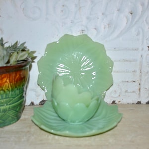 Fire King Jadeite Lotus Blossom Dessert Set  of 2 Lotus Flower